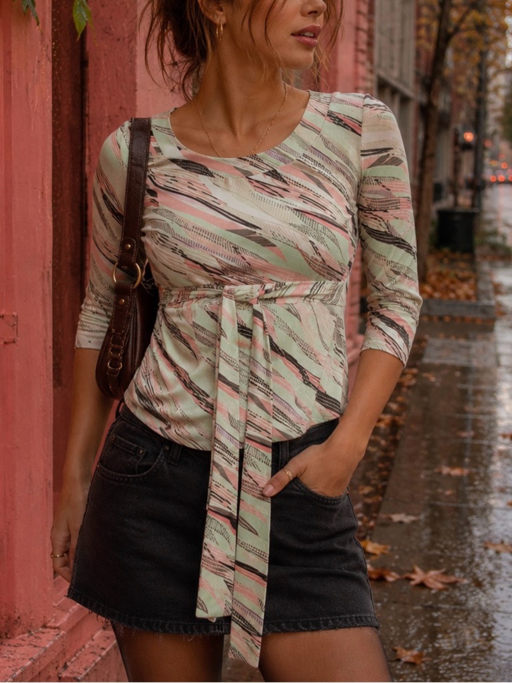 VTG New York & Company Y2K Abstract Print Tie-Waist Top - Size XS